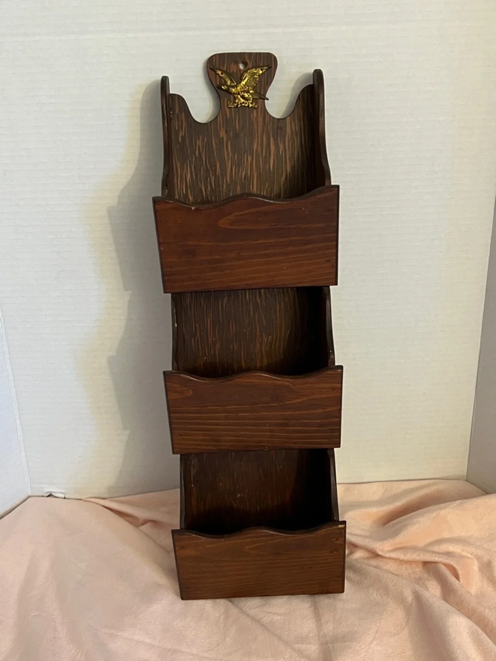 Wall-Mounted Mail Organizer in Dark Brown with Eagle Accent